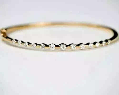 5.Ct Round Cut Moissanite Diamond Women’s Bangle Bracelet 14k Yellow Gold Plated