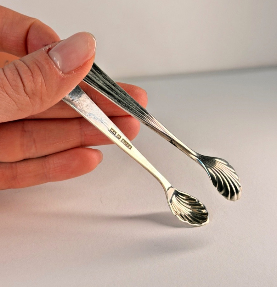 Sterling Silver 925 Sugar Tongs Shell Design Vintage Tea Coffee Serving