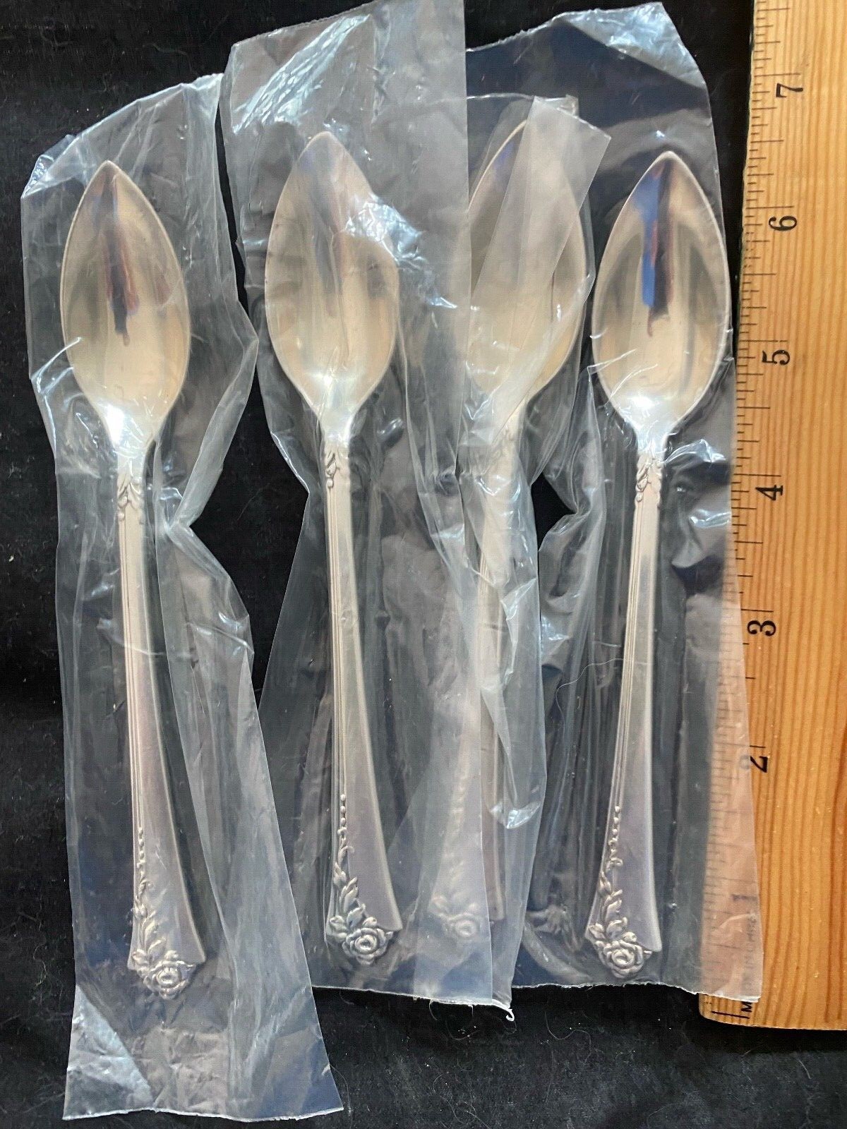 DAMASK ROSE STERLING FLATWARE SET 4 GRAPEFRUIT SPOONS GREAT SHAPE HAND POLISHED