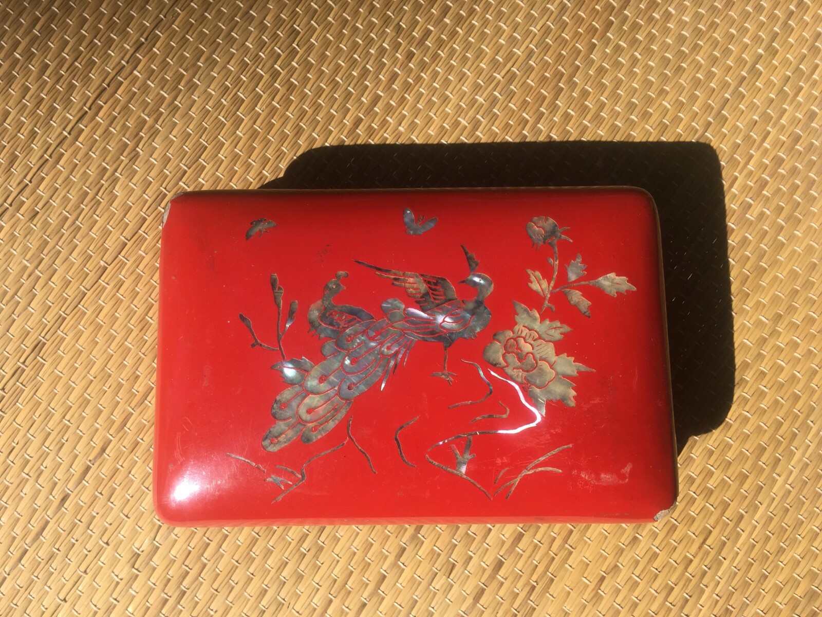 WW2 find: Red Lacquer Ware Box inlay of mother of pearl