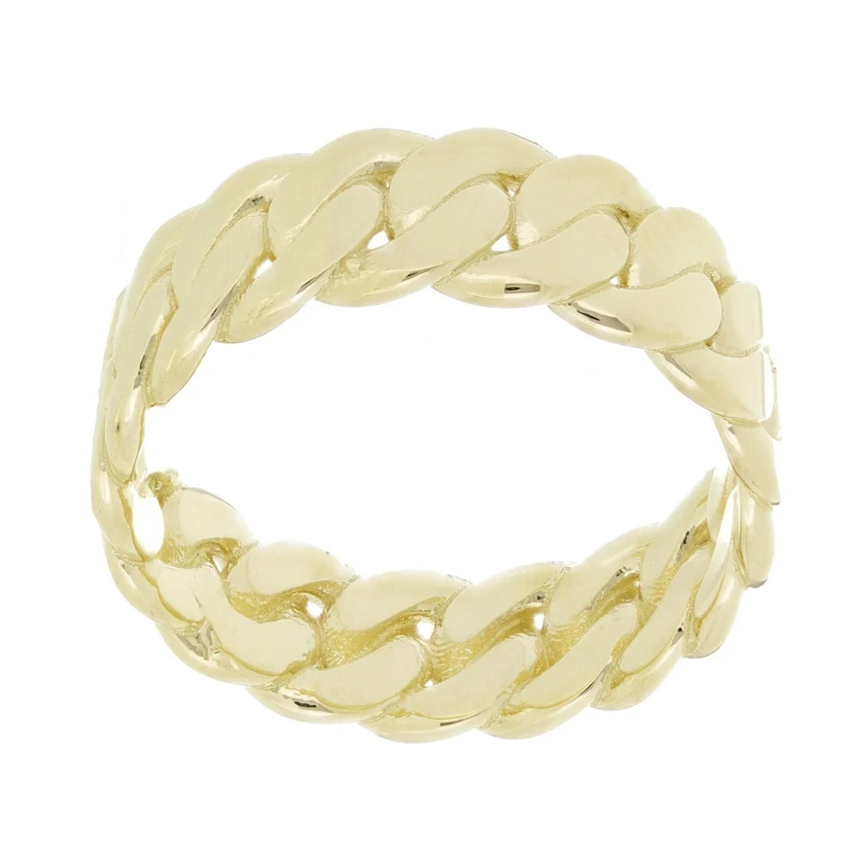 100% Solid 14K Yellow Gold Plated Miami Cuban Ring Curb Link Band Ring 925Silver