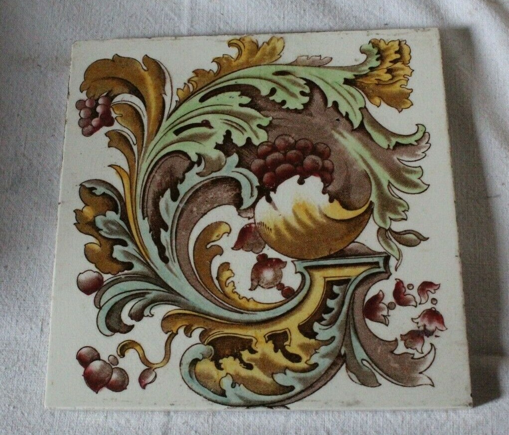 english CLASSICAL ROCCOCO GRAPE AND VINE antique vintage tile