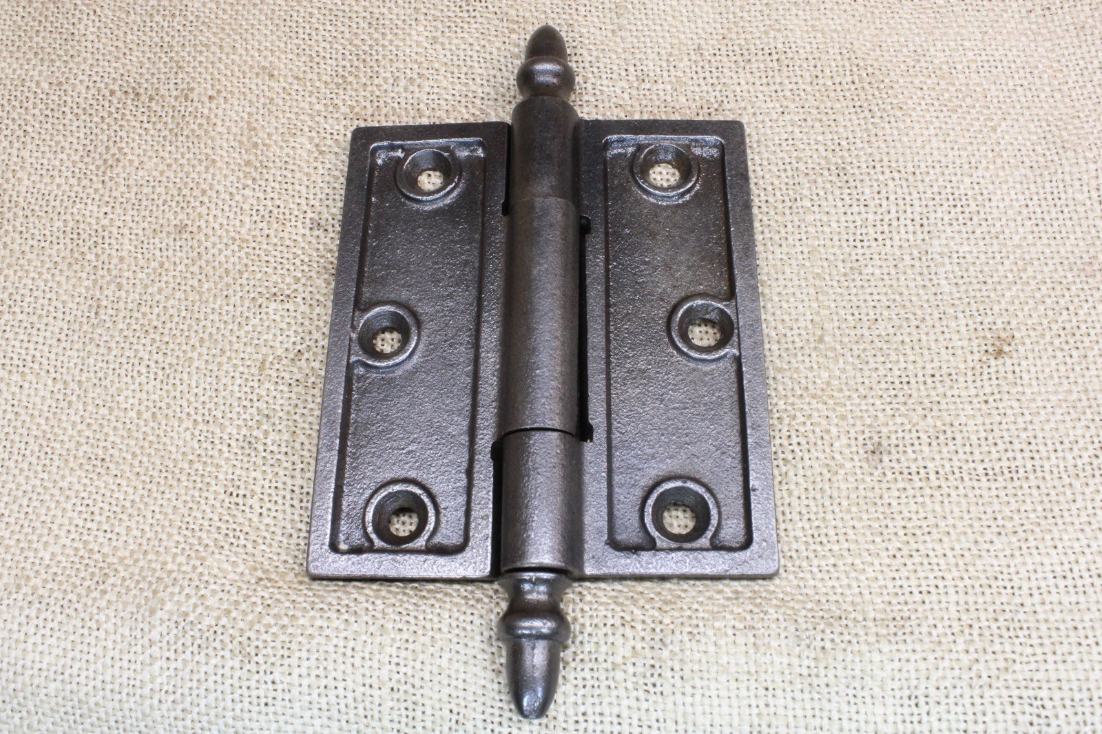 2 Old Door Hinges 4 X 3 1/2″ Acorn Pins Victorian 1850’s Raised Edge Cast Iron