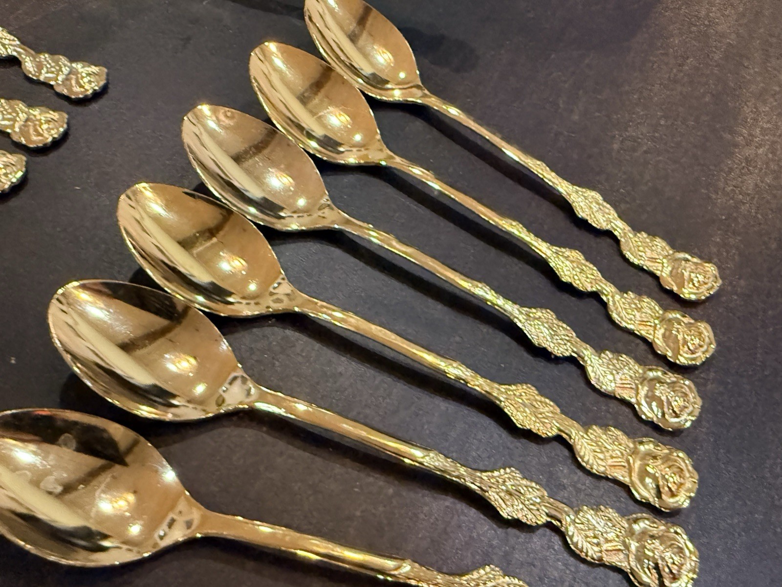 Vintage Rostfrei Rose Pattern Gold Plated Spoons, Forks, Spatula Lot 15 pc