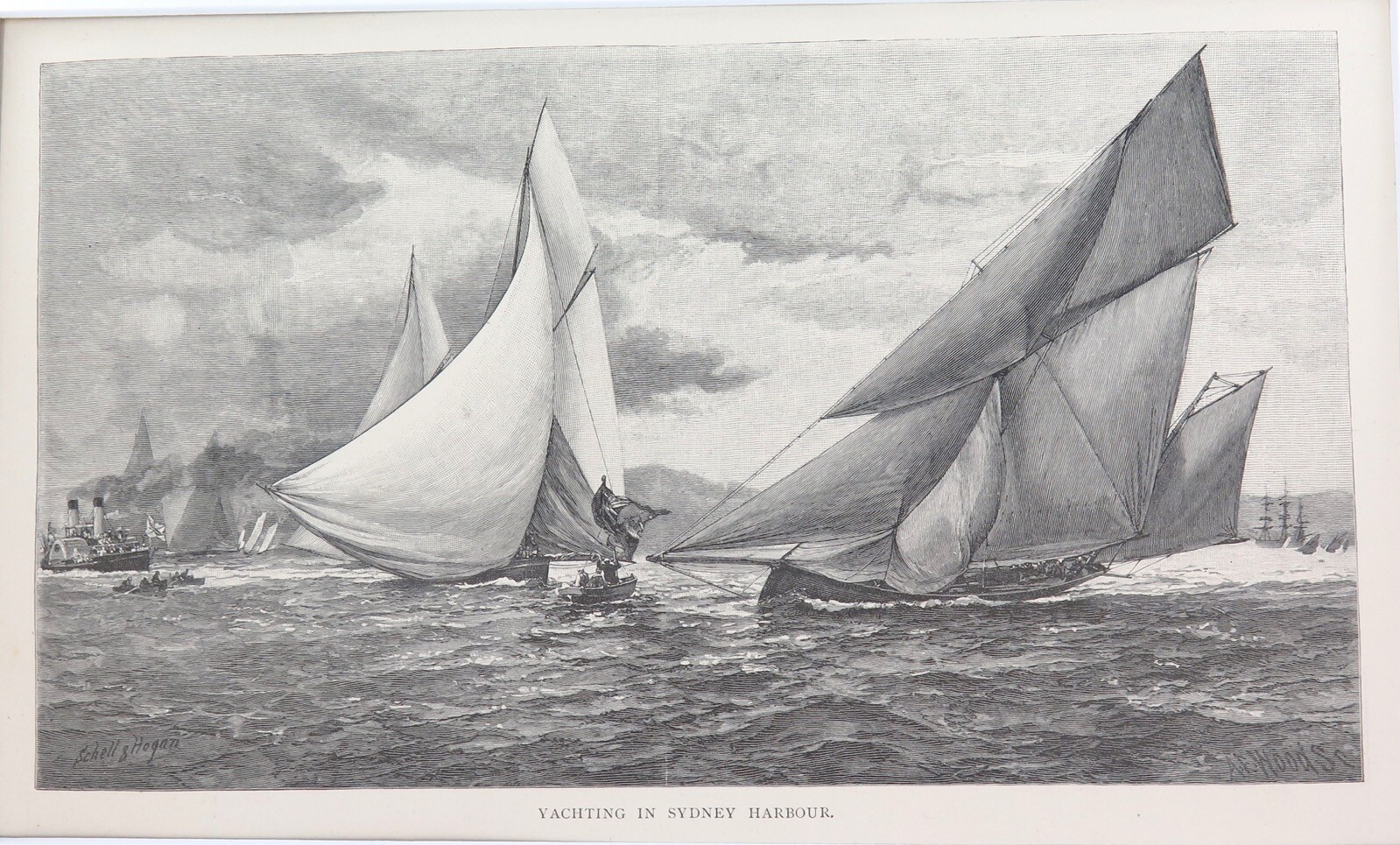 .100% ORIGINAL STUNNING CONDITION. 1886 WOOD ENGRAVING “YACHTING SYDNEY HARBOUR”