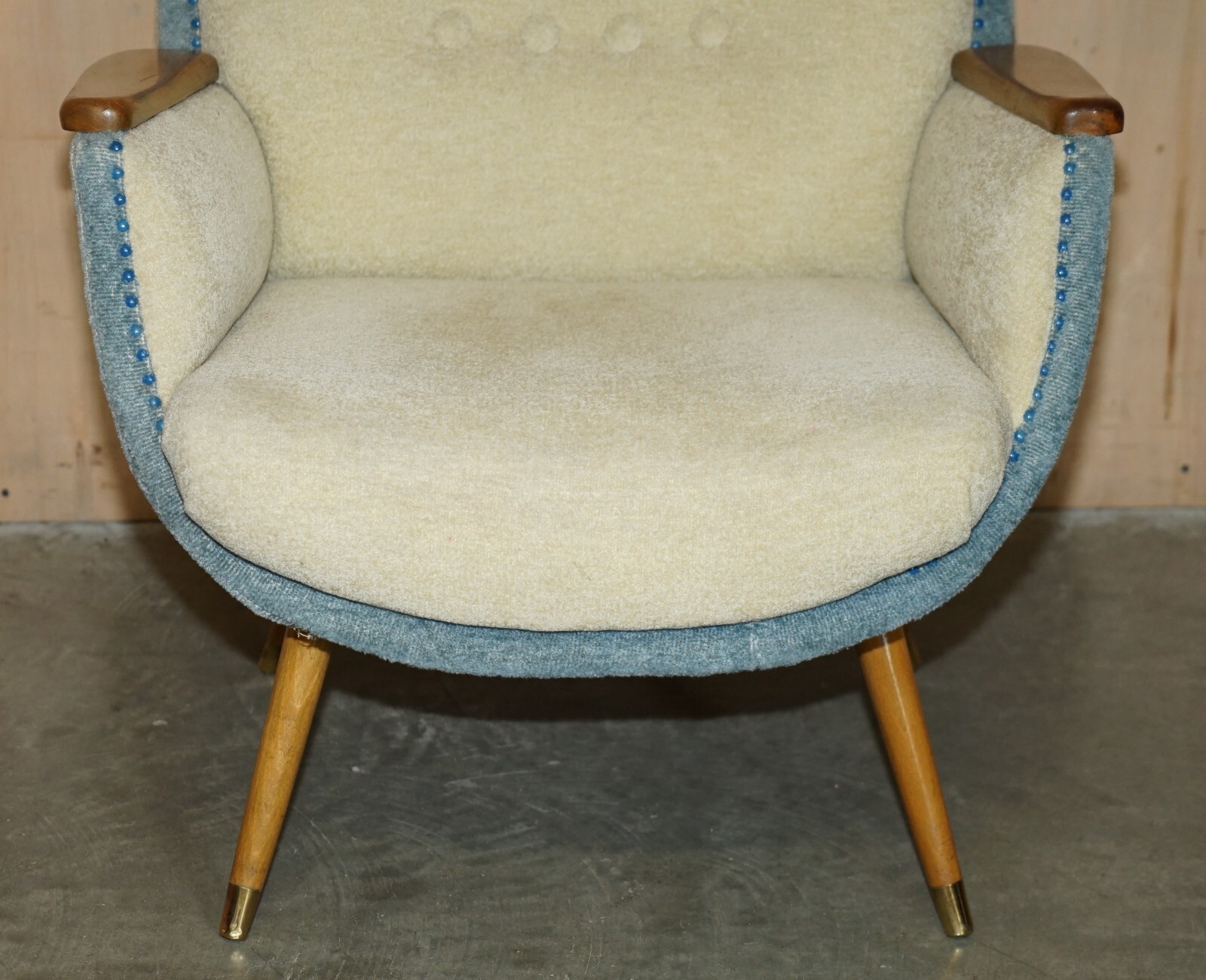 PAIR OF VINTAGE FRENCH CIRCA 1960’S CLUB TUB ARMCHAIRS WITH WALNUT & BEECH FRAME
