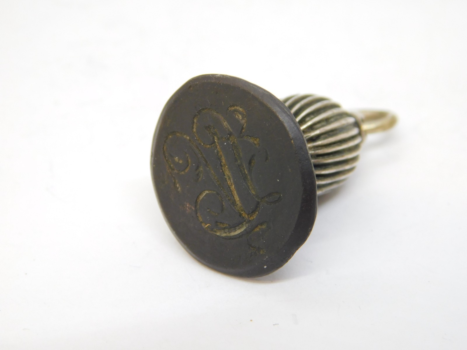 William IV Gun Metal Fluted Monogram Engraved Fob Seal Antique c1830
