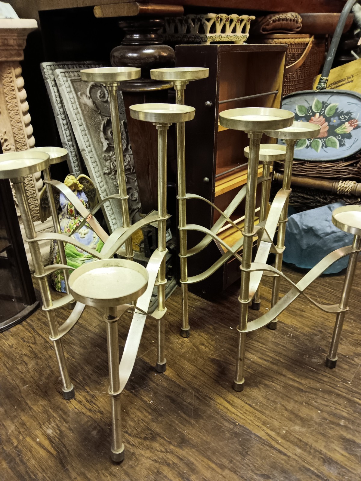 Vintage 70s Mid Century Modern MCM Steel 5 Piece Rotating Candle Holder Silver