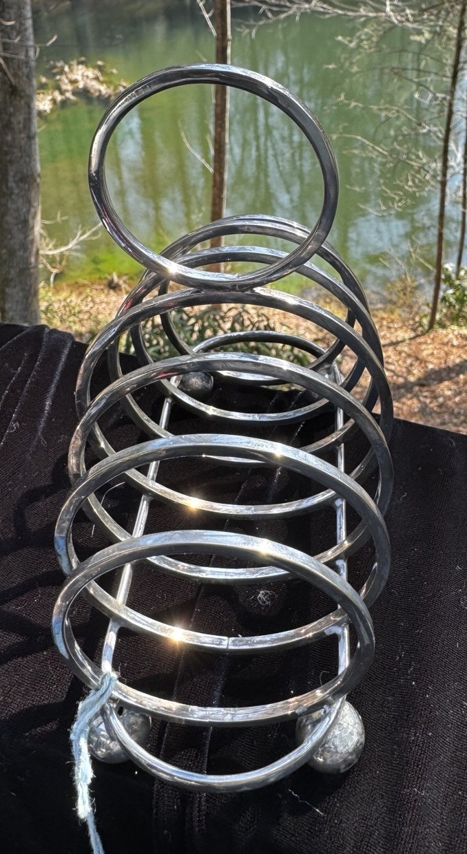 Antique silver large circular TOAST RACK 6” Long -Circle Design -A21
