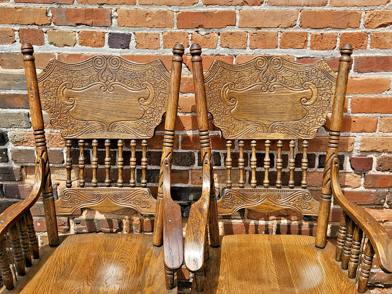 Vintage Solid Oak Pressed Back Dining Chairs – Rare set of 8