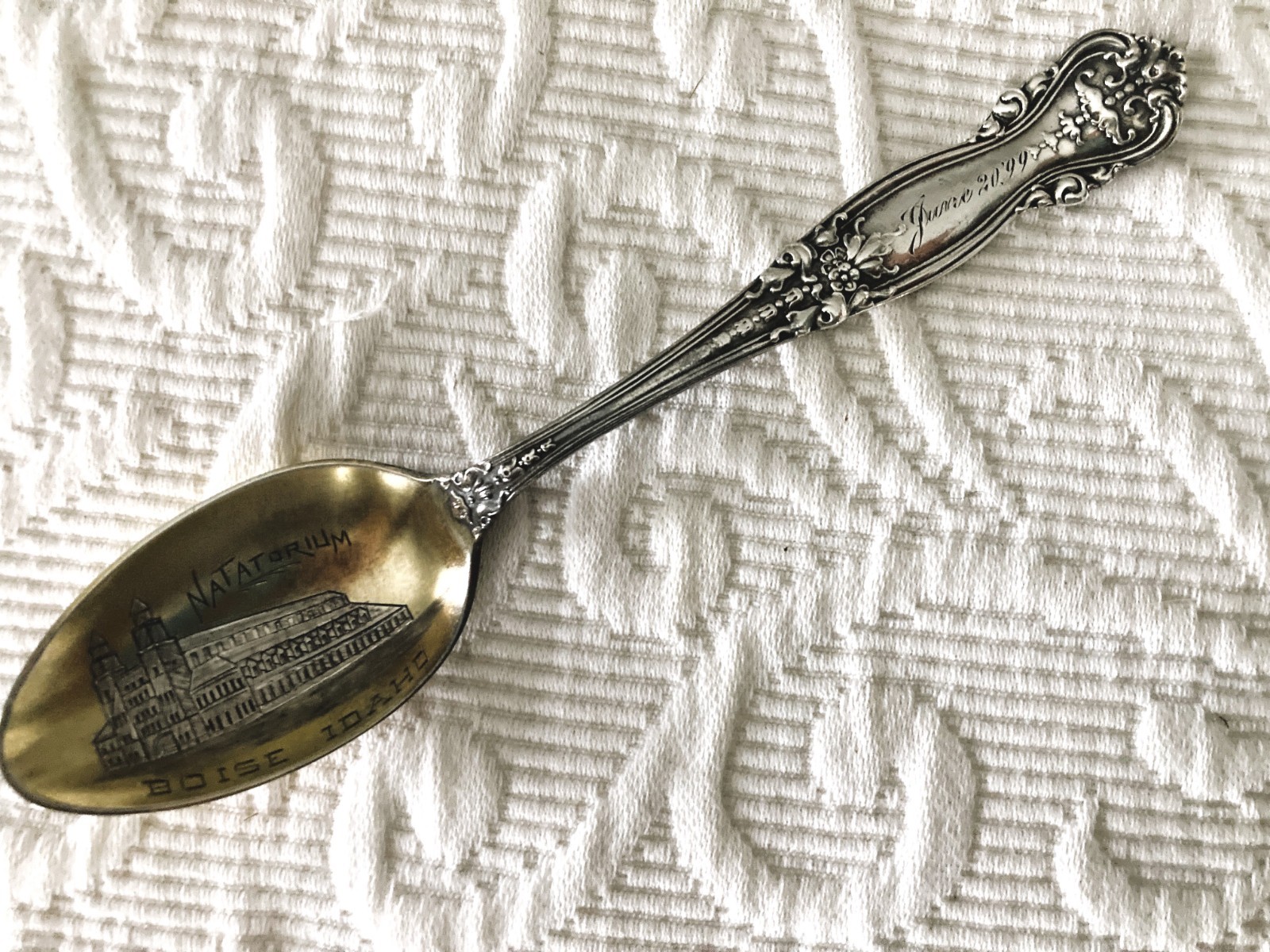 Antique Sterling WENDELL EMPEROR 1896 Birth Teaspoon “Natatorium Boise Idaho” GW