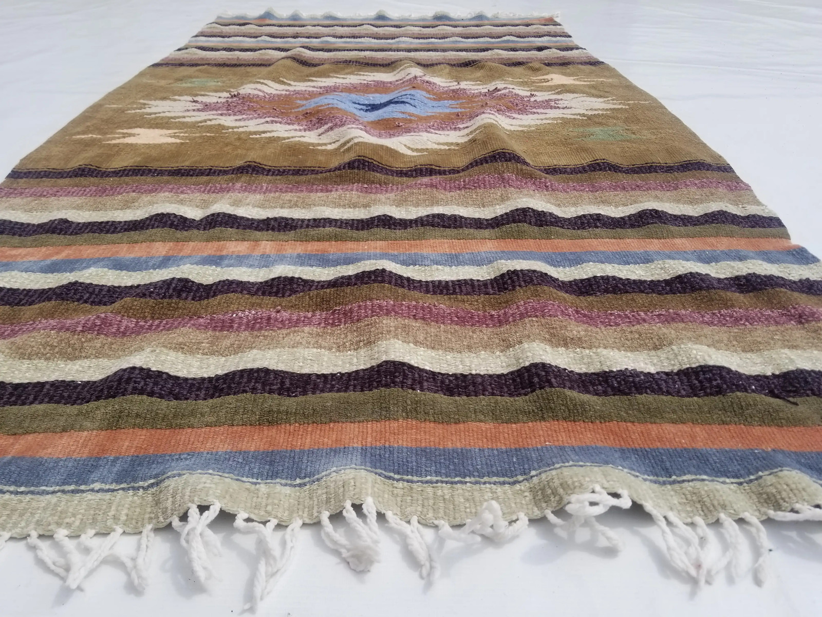 Vintage Traditional Handmade Mexican Zapotec Wool Multi Kilim 6.2×3.3ft