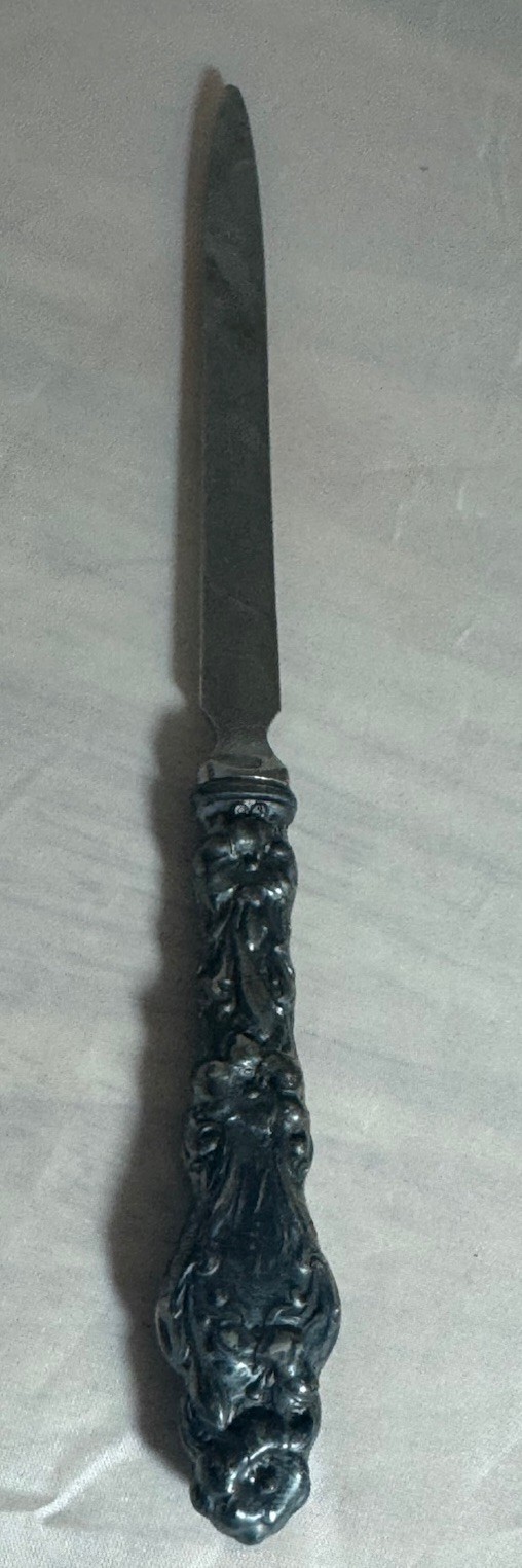 Vintage Gorham Letter Opener w/ Sterling Silver Handle Repousse Lily Floral 7.5”