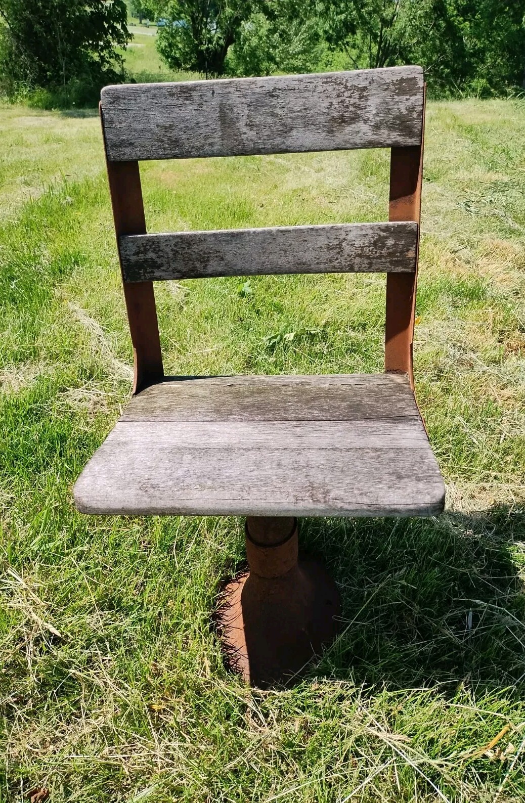 Antique Wood Cast Iron Base Student Desk Chair School Schoolhouse Furniture Vntg