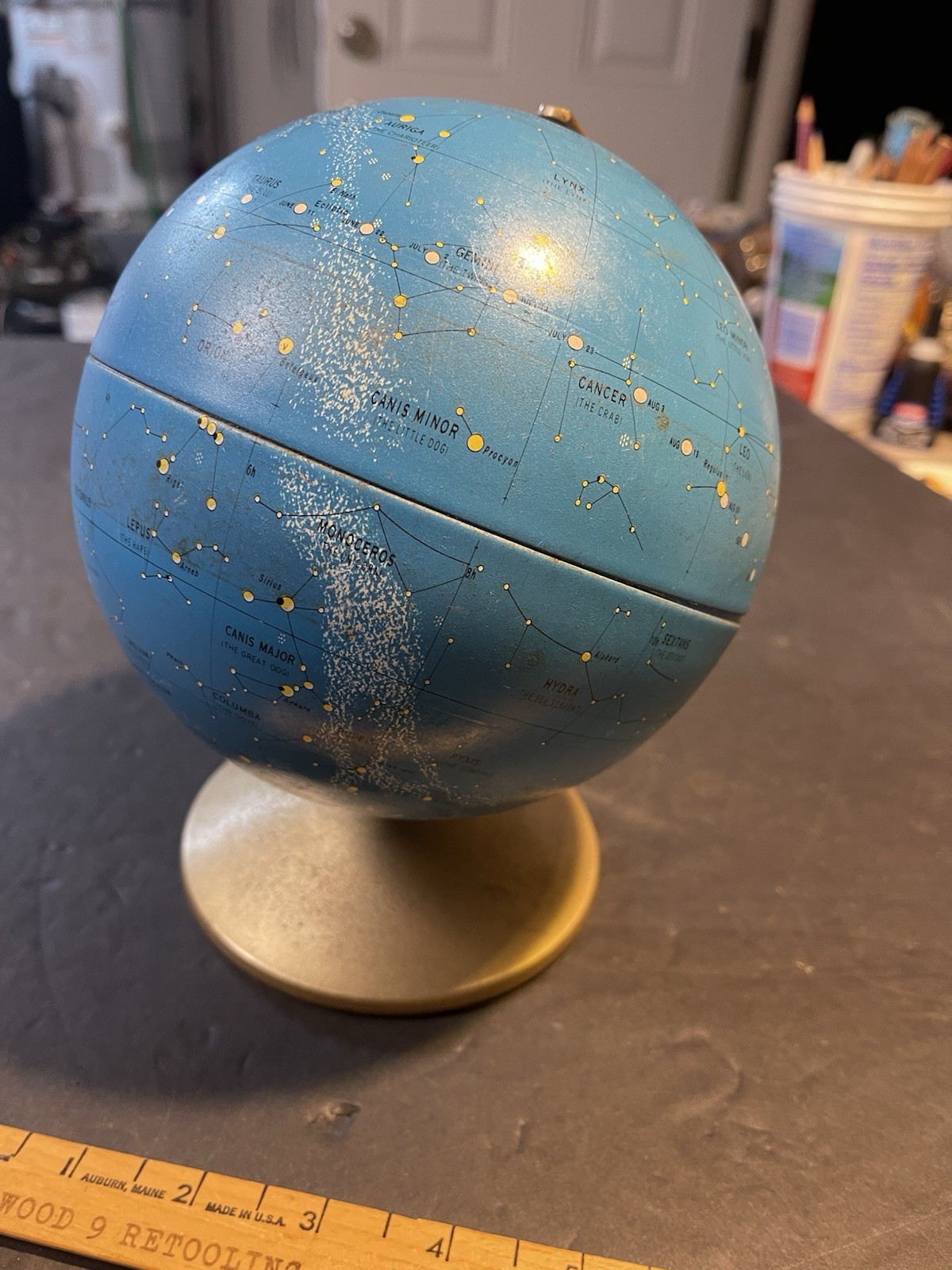 Vintage 1970 6″ Replogle Tin Celestial Constellation Globe & Stand