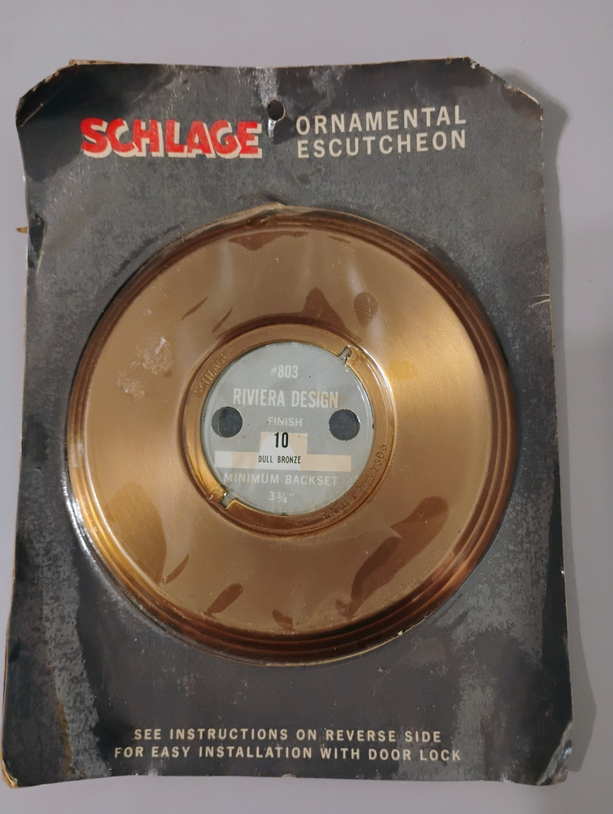 Vintage Schlage Ornamental Escutcheon Riviera Design 3-3/4″ #803 dull bronze