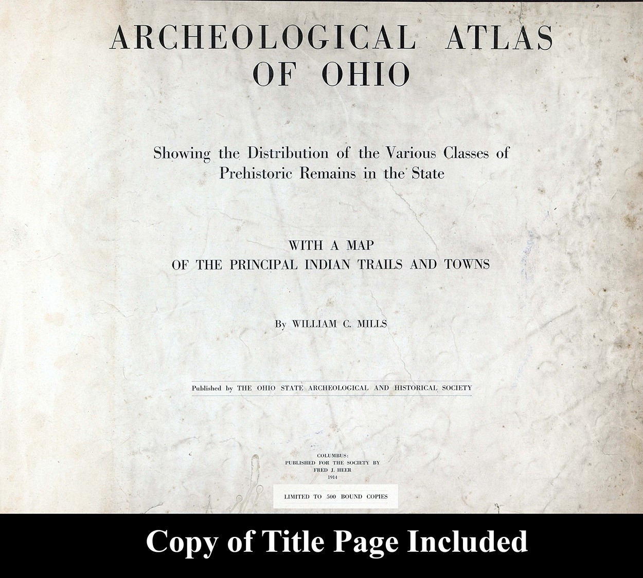 1914 Mills Ohio Archaeology Map Belmont County Native American Mounds Villages