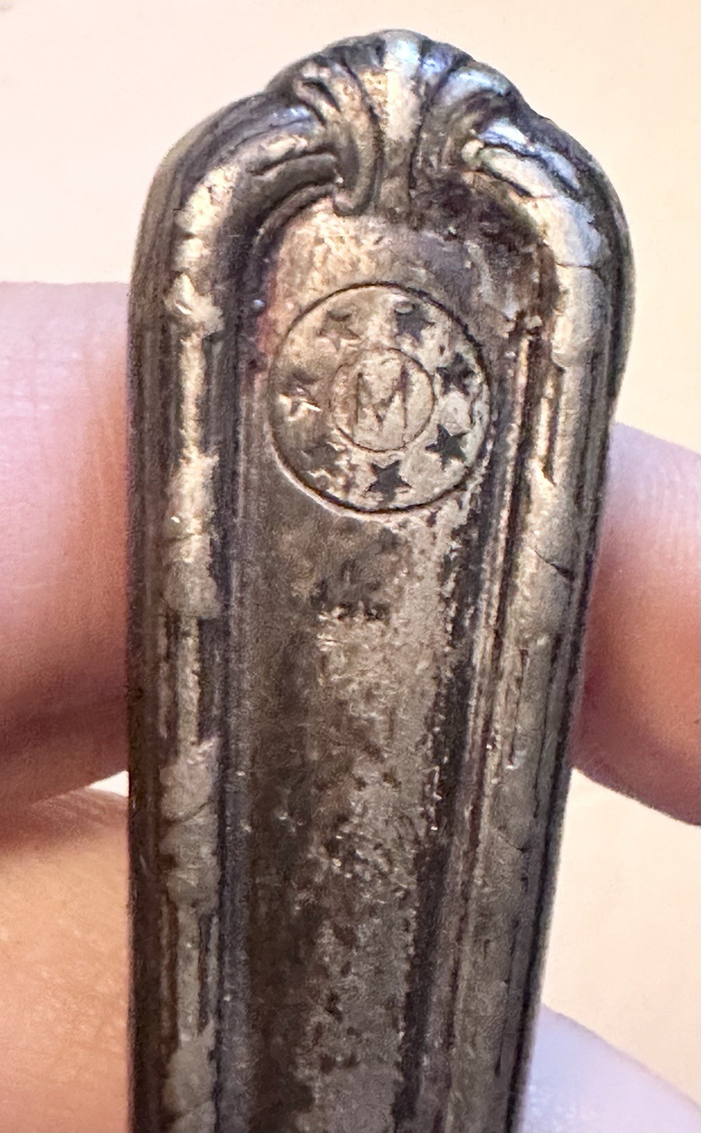Marked “M” w/7 Stars Silver Plated Antique 8.5” Butter Knife (Hotel/Restaurant?)