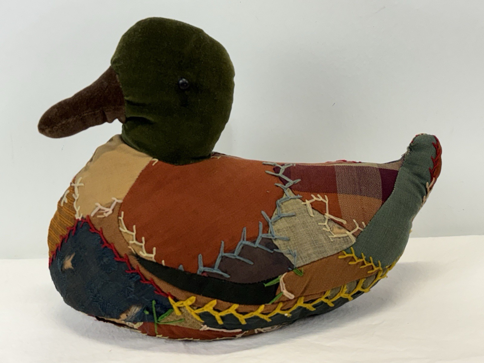 Primitive Quilted Duck Pillow Distressed Vtg Patchwork Folk Art