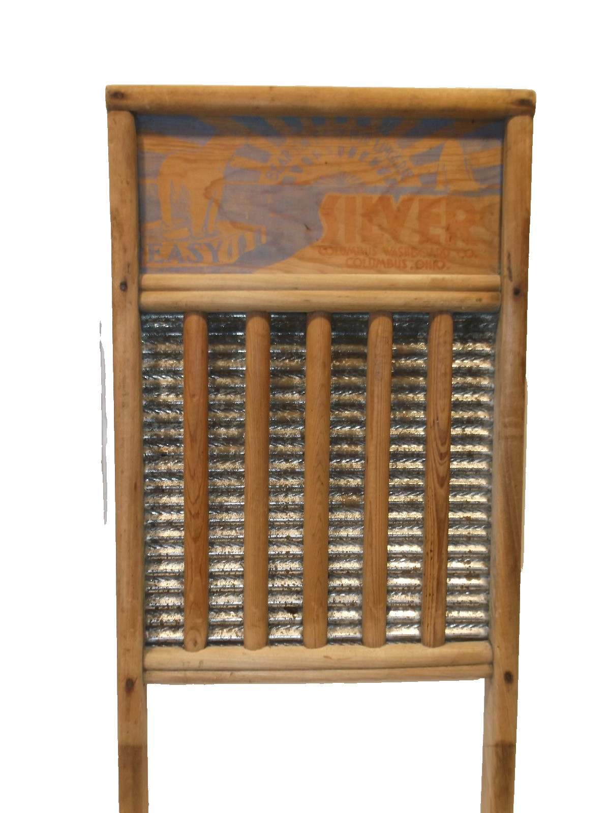 Vintage Bear On EASY SILVER LINGERIE Wood & Metal Washboard 20 5/8″
