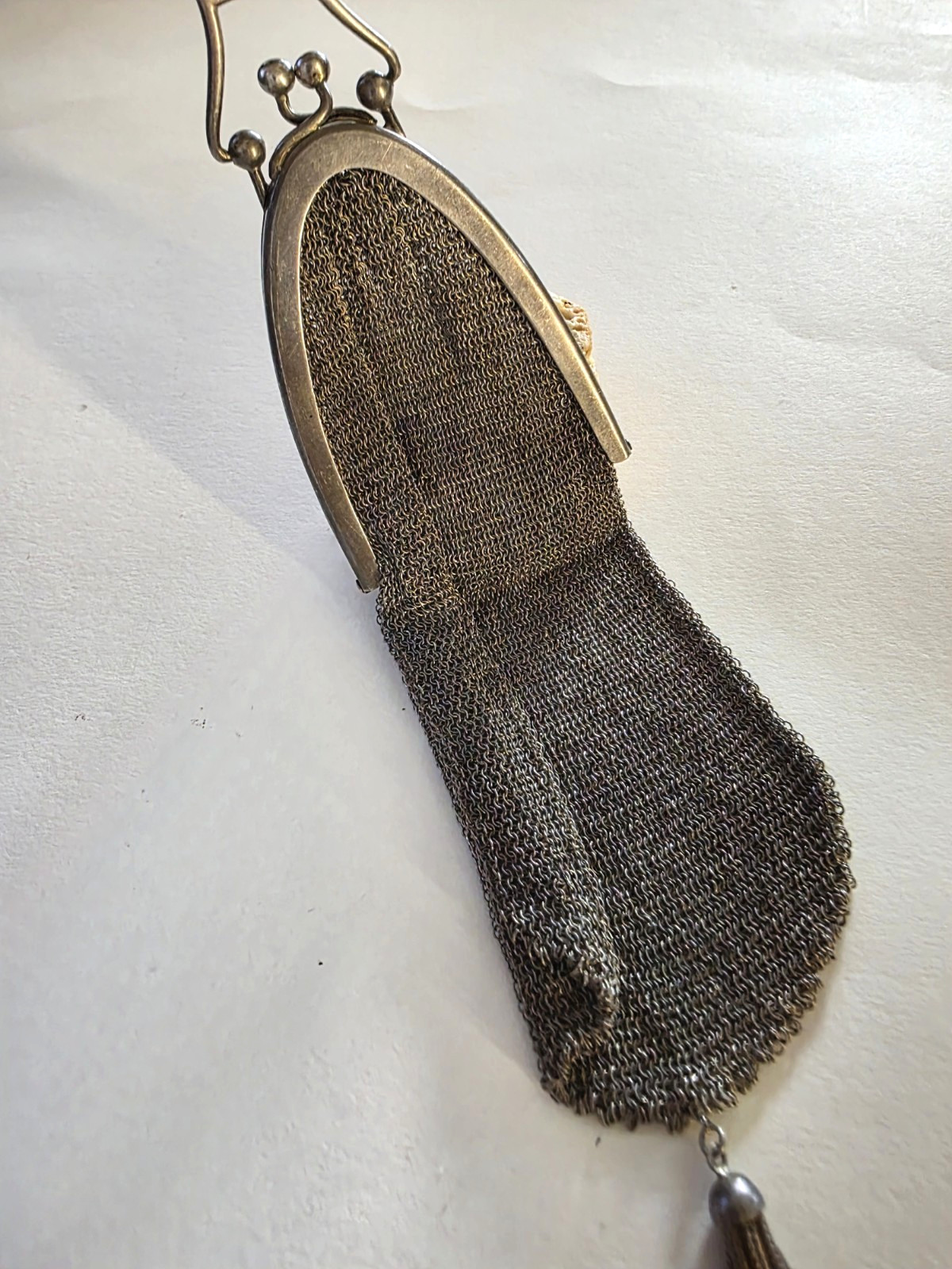 Antique Solid Silver 800 German Small Mesh Handbag Purse with Mesh Handle Strap.