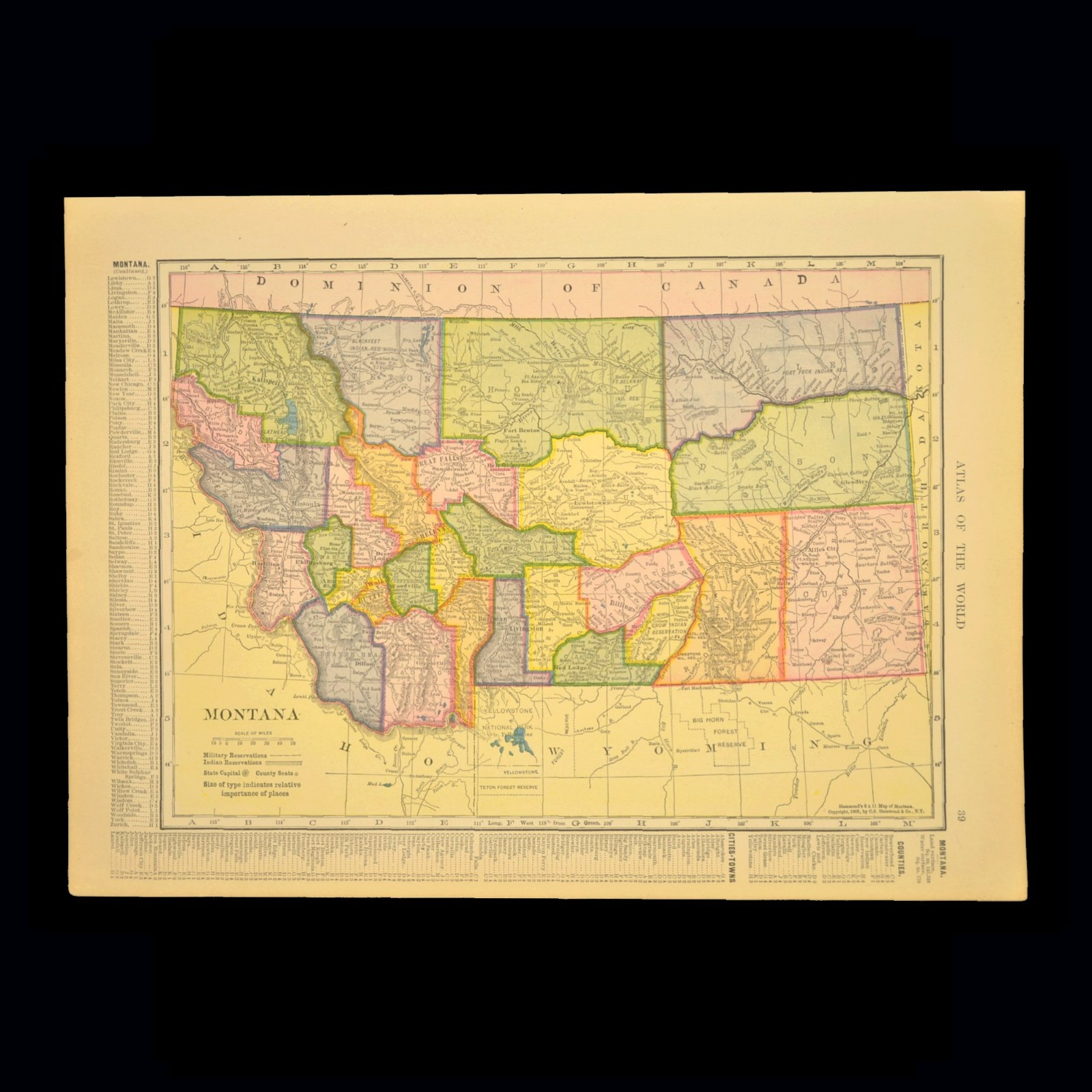 1908 Antique MONTANA Colorful Original Flathead Lake Kalispell Butte DATED