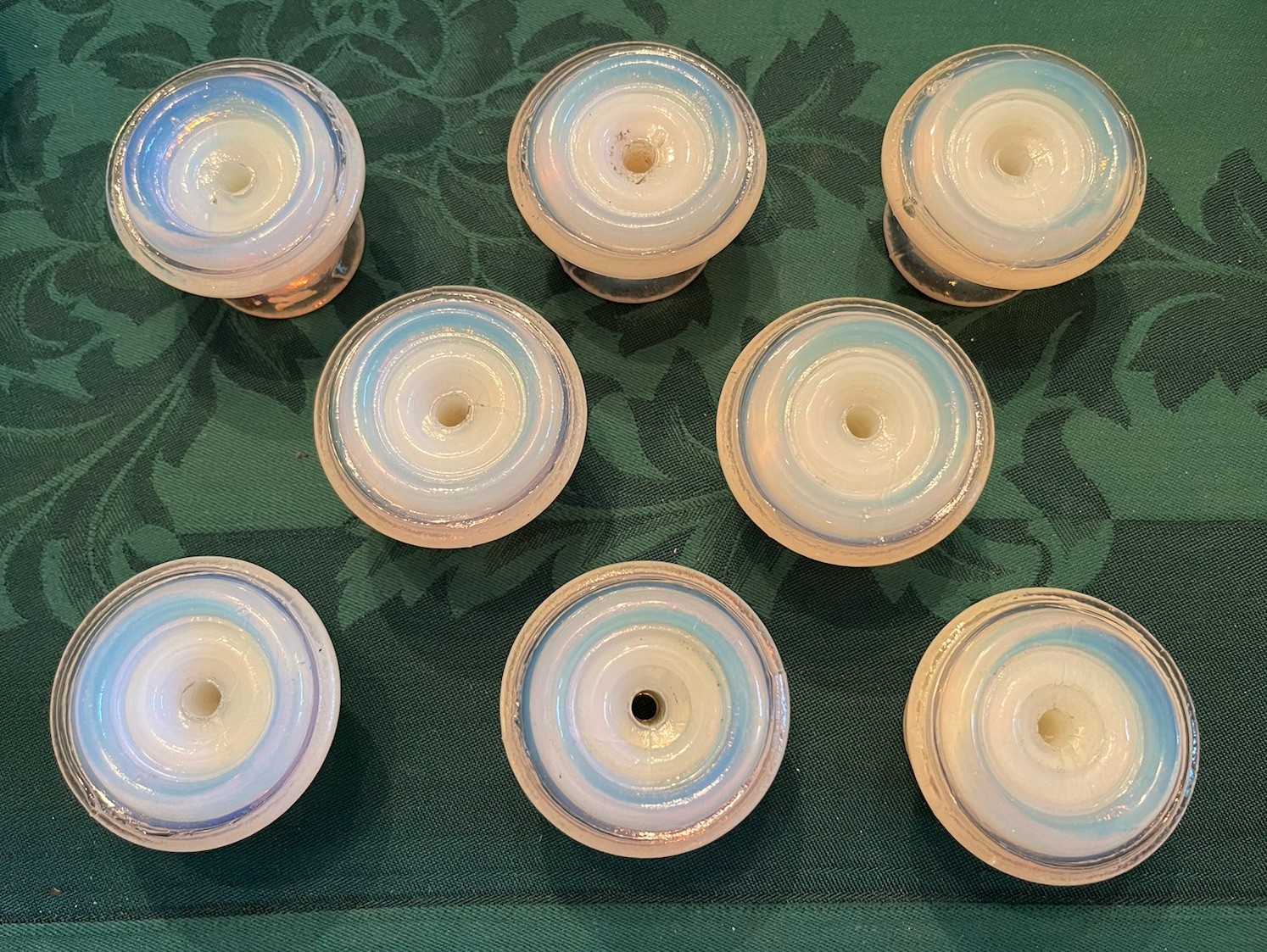 Set of 8 OPALESCENT Ca 1840 Boston & Sandwich Style Dresser Drawer Knobs 2-1/2”
