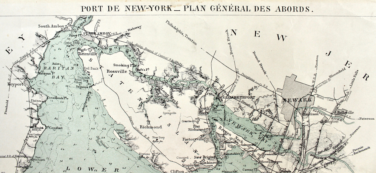 Antique NEW YORK Hydrographic Map: “Port de New York” LEMERCIER ca. 1890 SCARCE