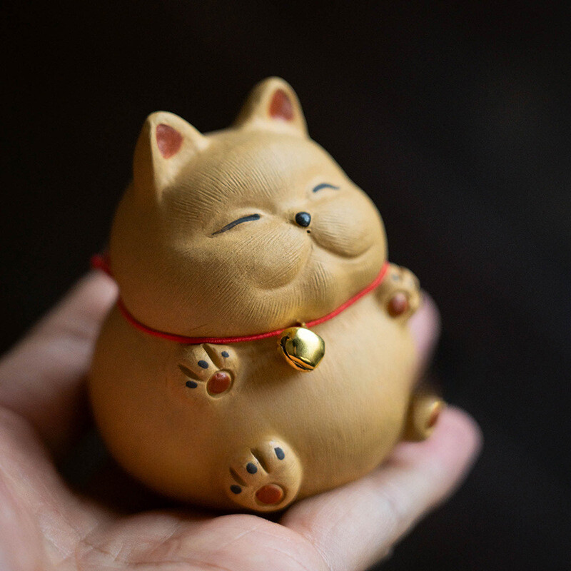 2.3in China Yixing Zisha Pottery Mine-run Duan Clay Animal Fortune Cat Tea Pet