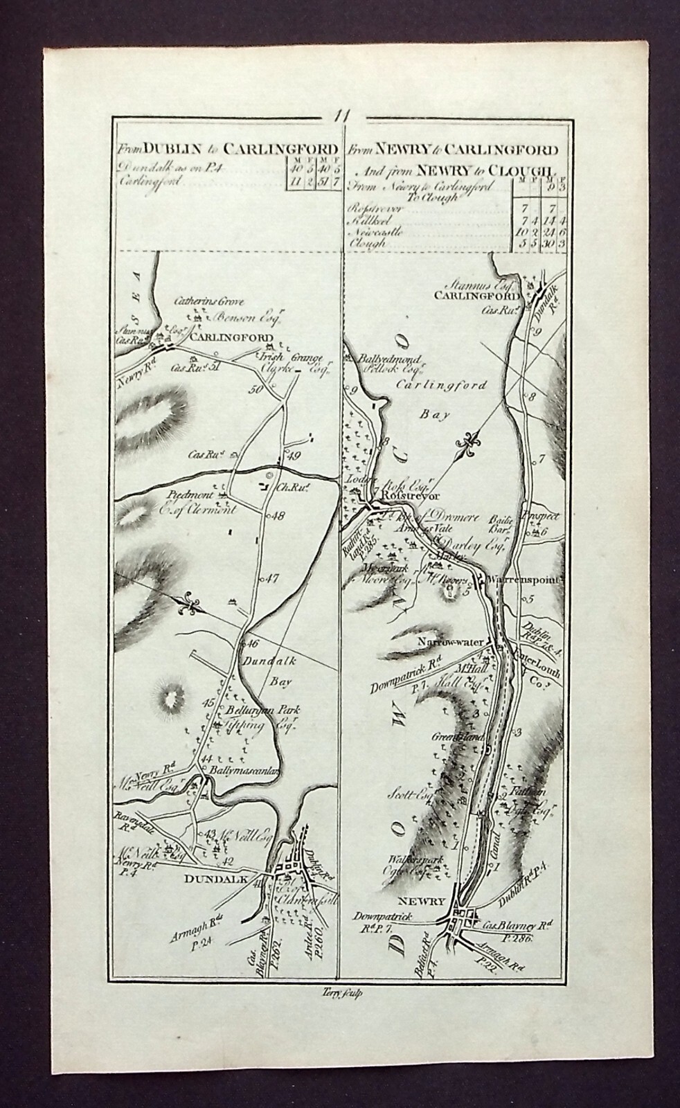 IRELAND, DUNDALK, ROSTREVOR, KILKEEL, DUNDRUM antique map, Taylor & Skinner 1778