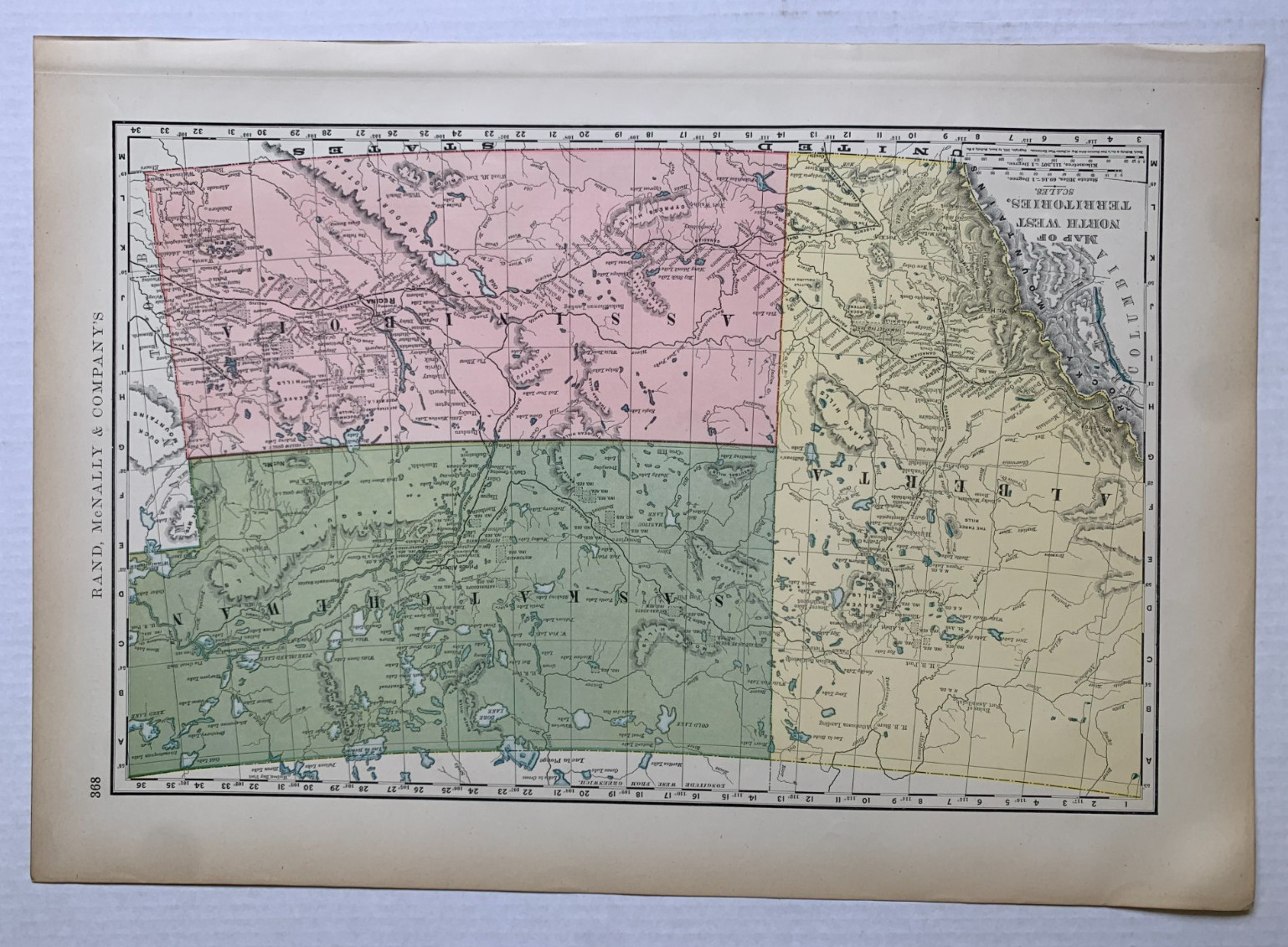Map ALBERTA, SASKATCHEWAN, ASSINIBOIA 1893 INDEXED ATLAS OF WORLD Rand-McNally