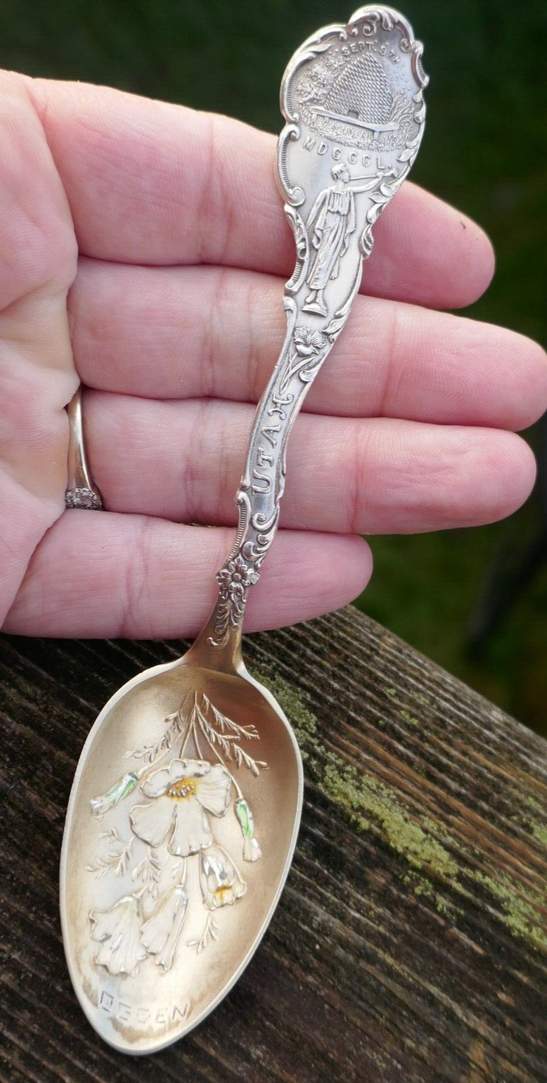 Antique Shepard Sterling Silver & Enameled Ogden, Utah Souvenir Spoon