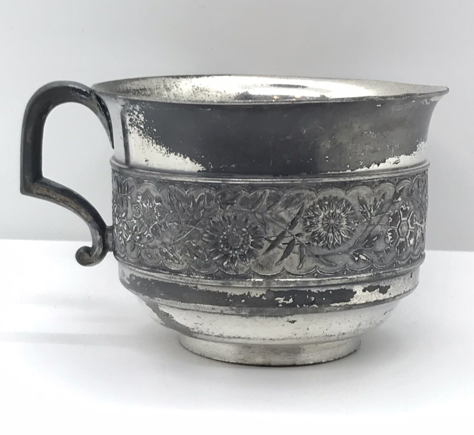 James W Tufts Quadruple Plate Handled Cup Floral Pattern