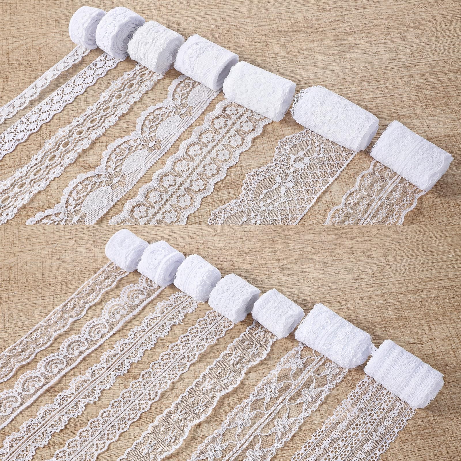 14 Rolls 46 Yards White Lace Ribbon 0.5 to 2.3 inch Vintage Cotton