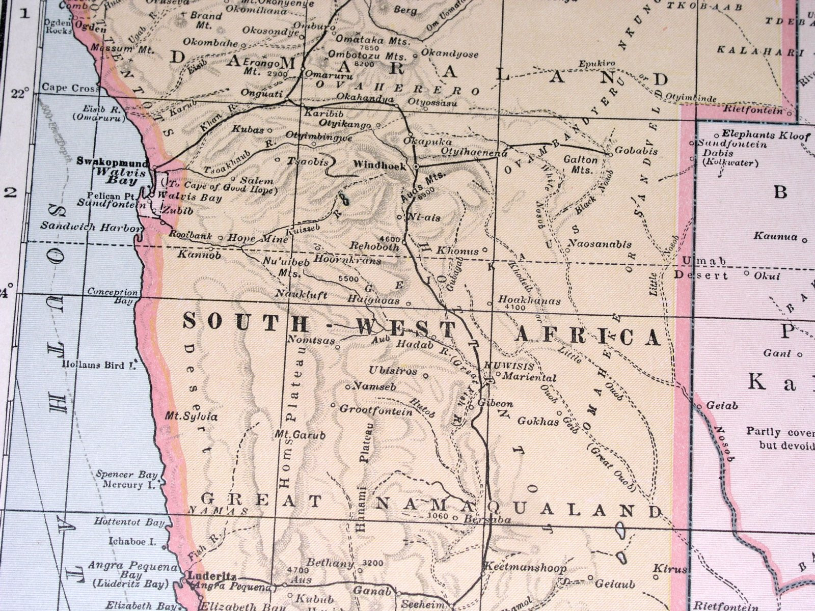 1936 VINTAGE MAP OF SOUTH AFRICA NAMIBIA BOTSWANA / CAPE TOWN JOHANNESBURG