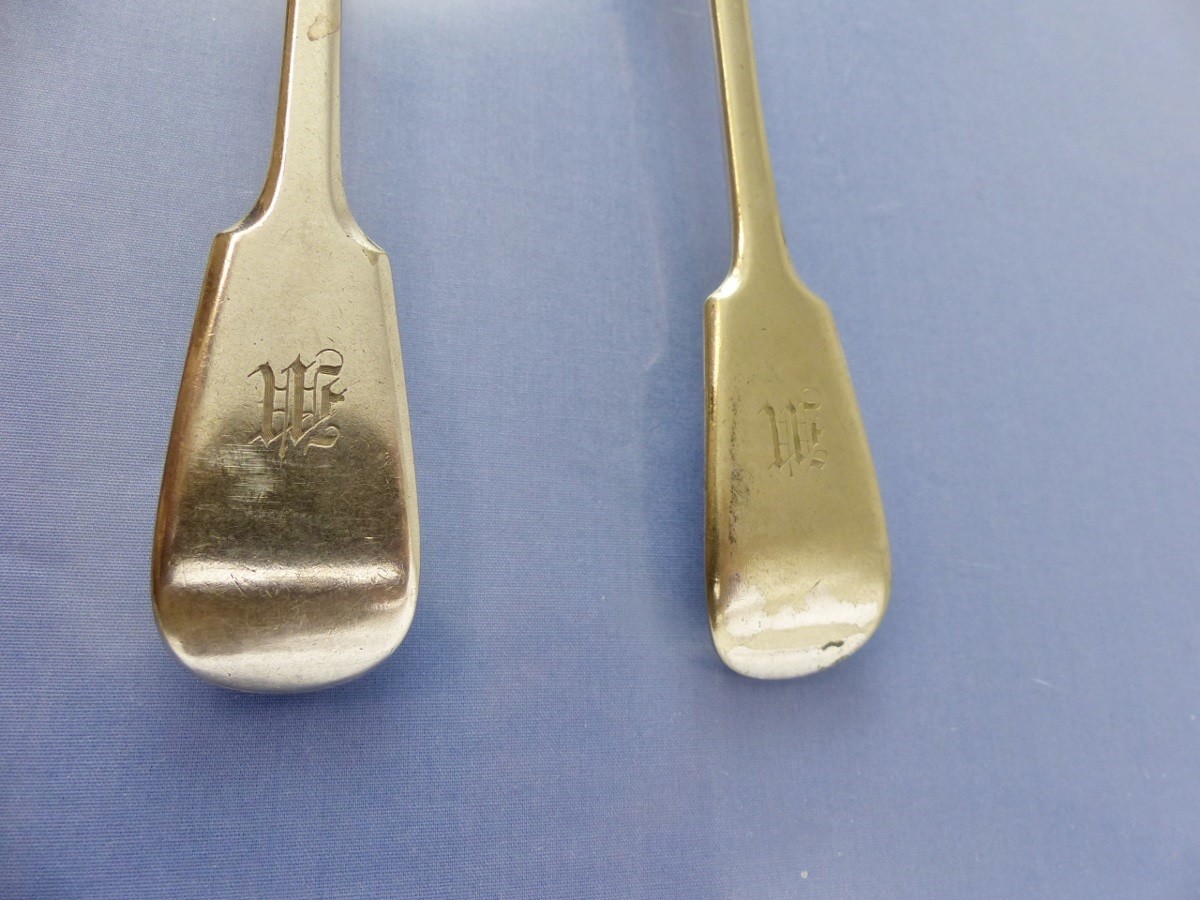 FIDDLE BACK TABLE SPOONS 2 by DANIEL & ARTER SHEFFIELD “W”