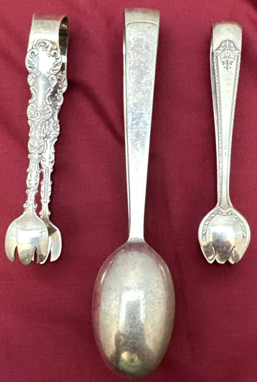 3 Pc Antique to Vintage Silverplated 3.75″ – 5.5″ Serving TONGS No Monograms