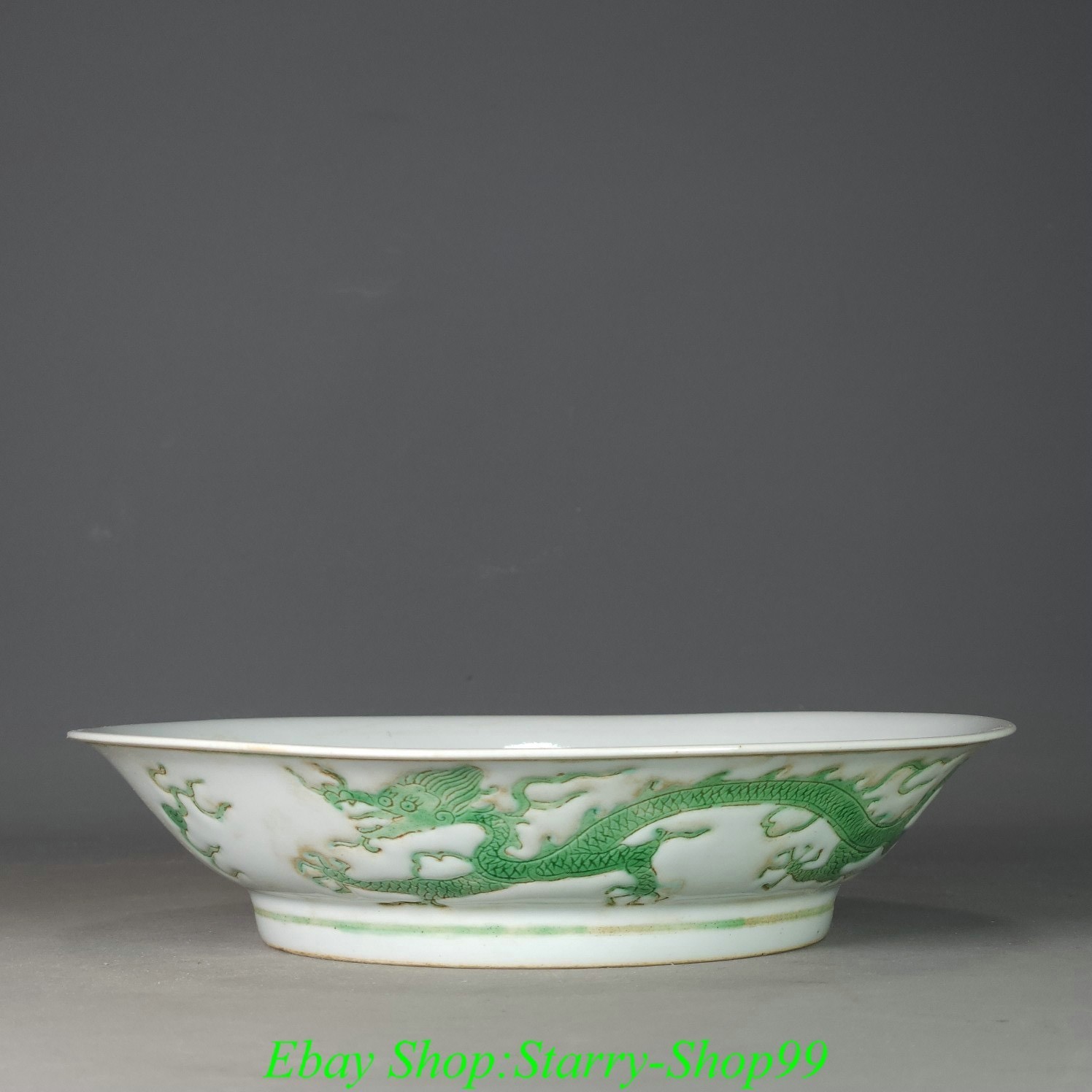 Ming Chenghua Marked White Green Glaze Porcelain Dragon Beast Tray Dish Plate