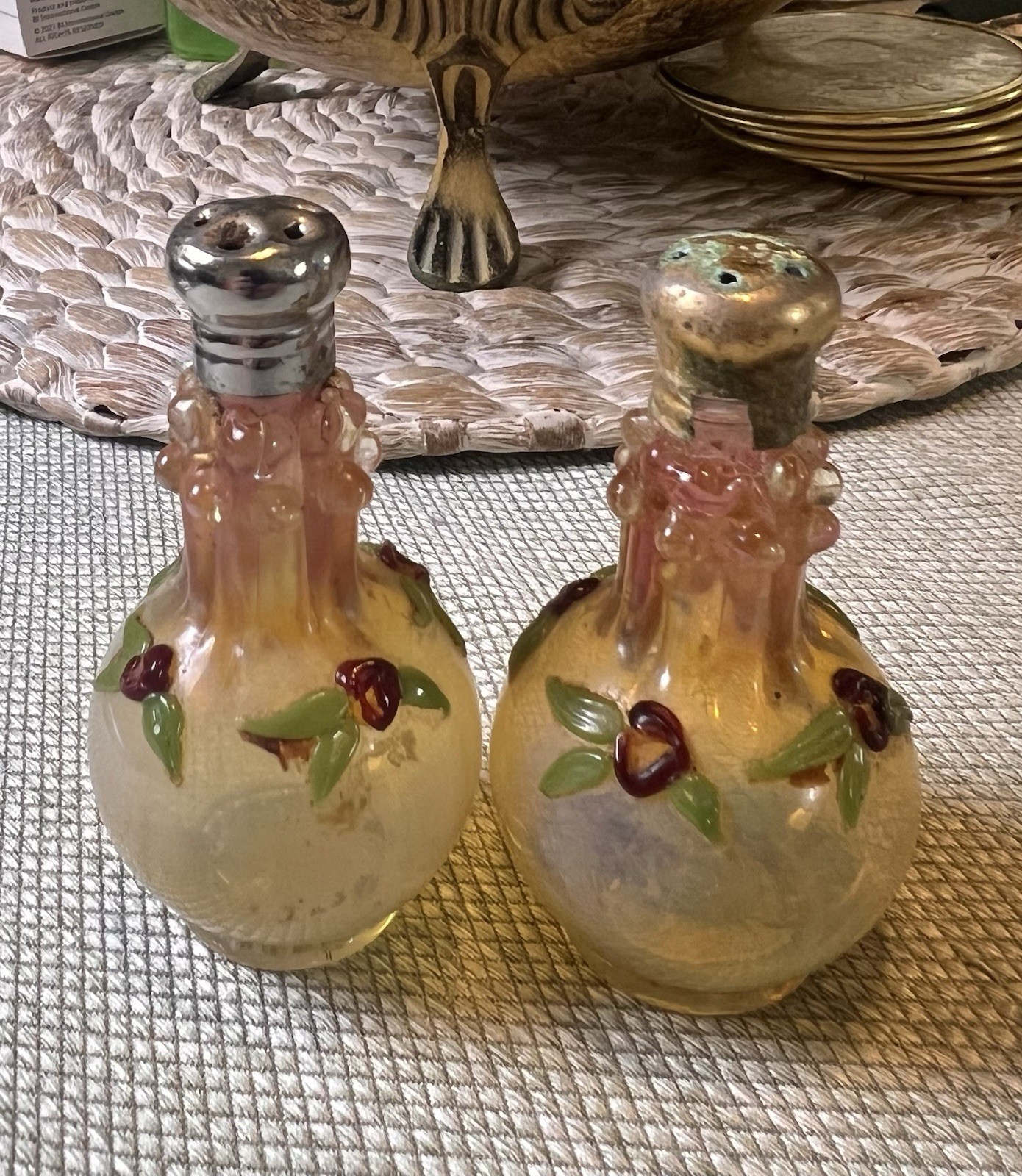 Old & Rare Beautiful Colored Glass Salt & Pepper Shakers