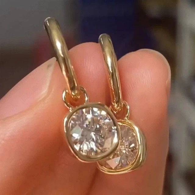 2.50Ct Round Cut Lab Created Diamond Drop Dangle Earrings 14K Yellow Gold Plated