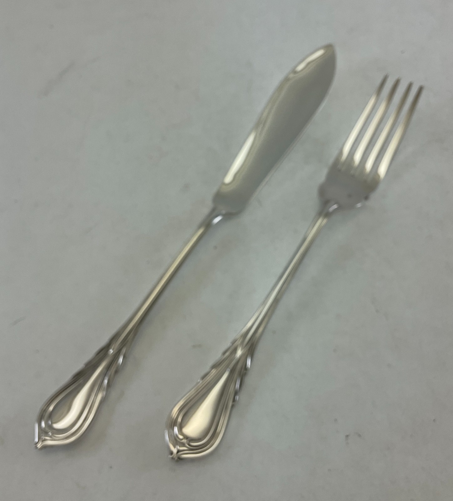 Silver Pair Fish Servers, Fish Serving Fork & Fish Serving Knife, Lily.