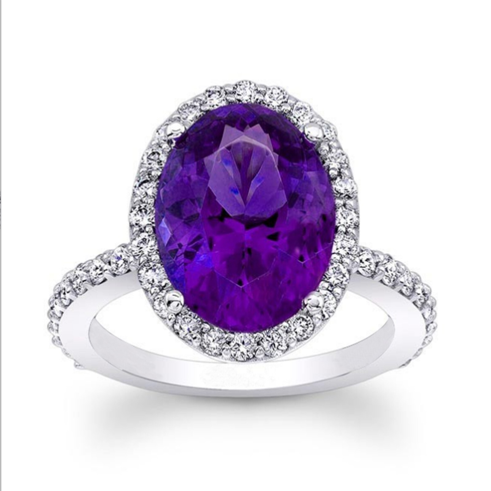 4.50 Ct Natural Amethyst Diamond Engagement Ring 14K Solid White Gold Size 7