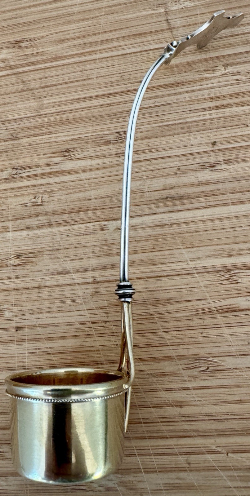 RARE WHITING FIGURAL CATTAILS 7” STERLING GILT BUCKET BOWL CREAM LADLE C. 1870