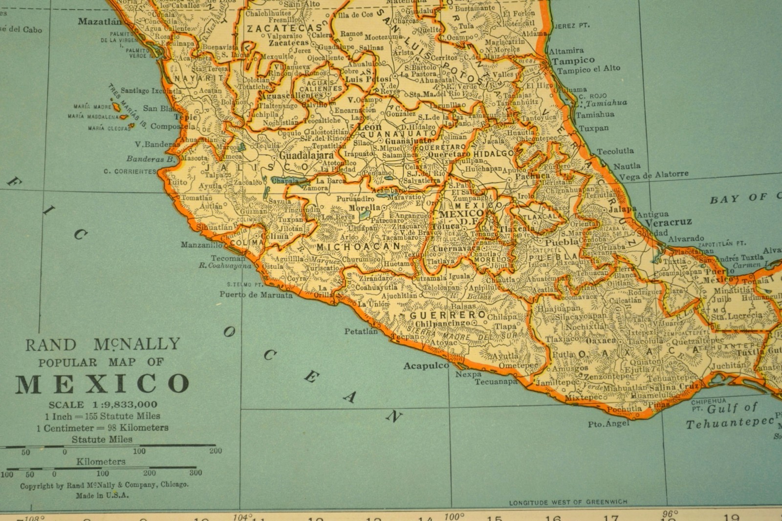 1930s Vintage Map of MEXICO Antique Original Baja California Cancun Los Cabos