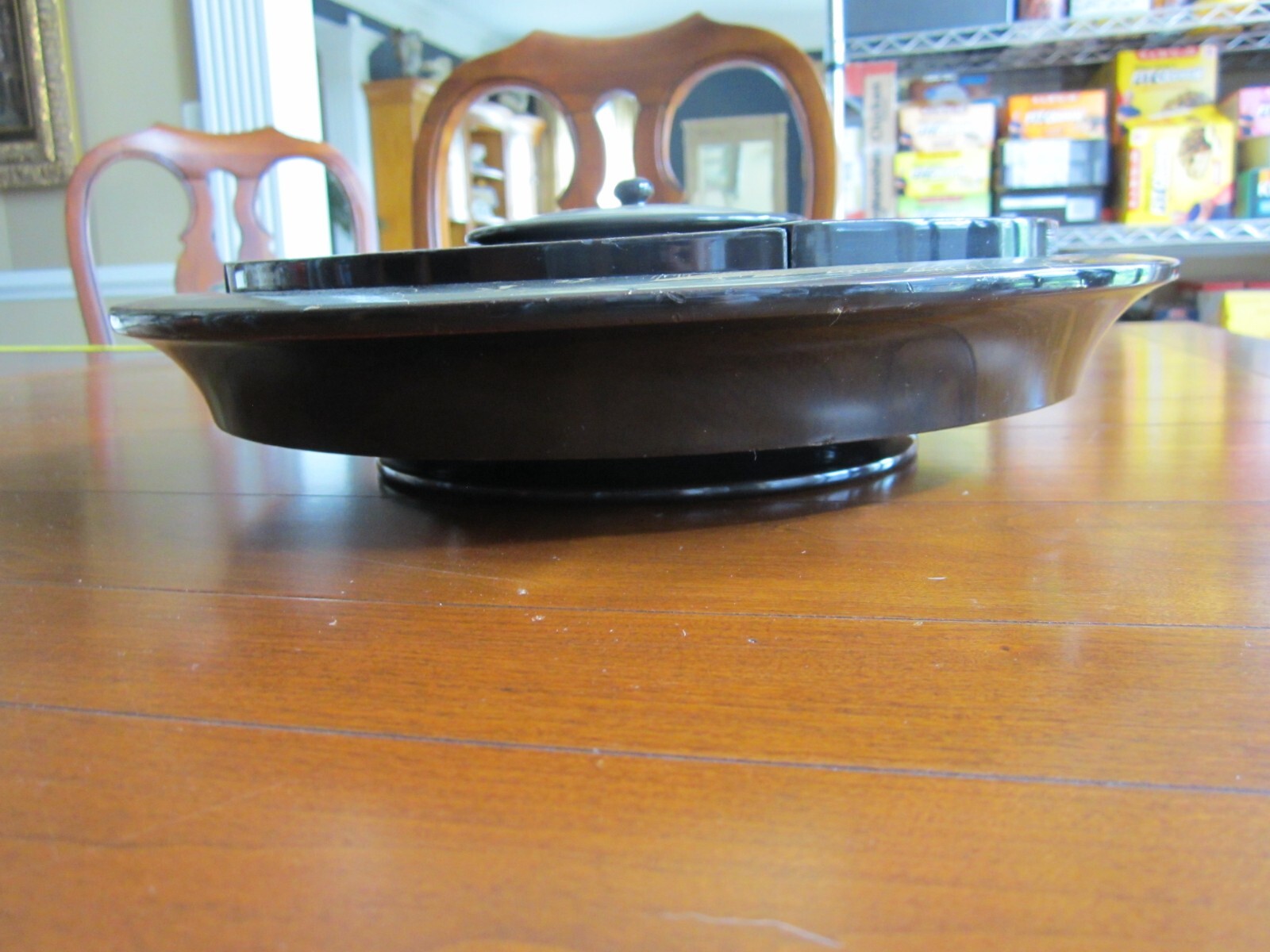 Japan Black Rotating Serving Tray Hand Painted Lazy Susan Secret Hidden Message!