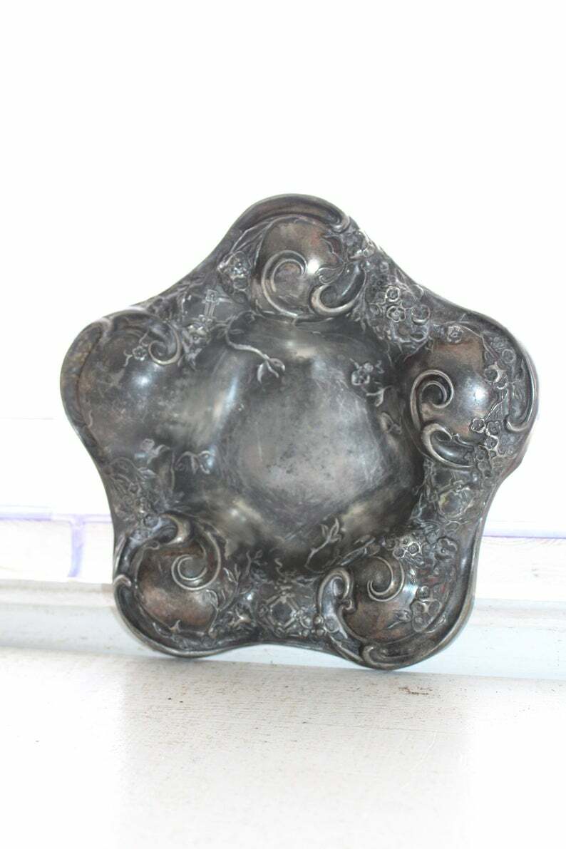 Silverplate Repouse Trinket Dish Candy Dish Antique Eureka Silver Co
