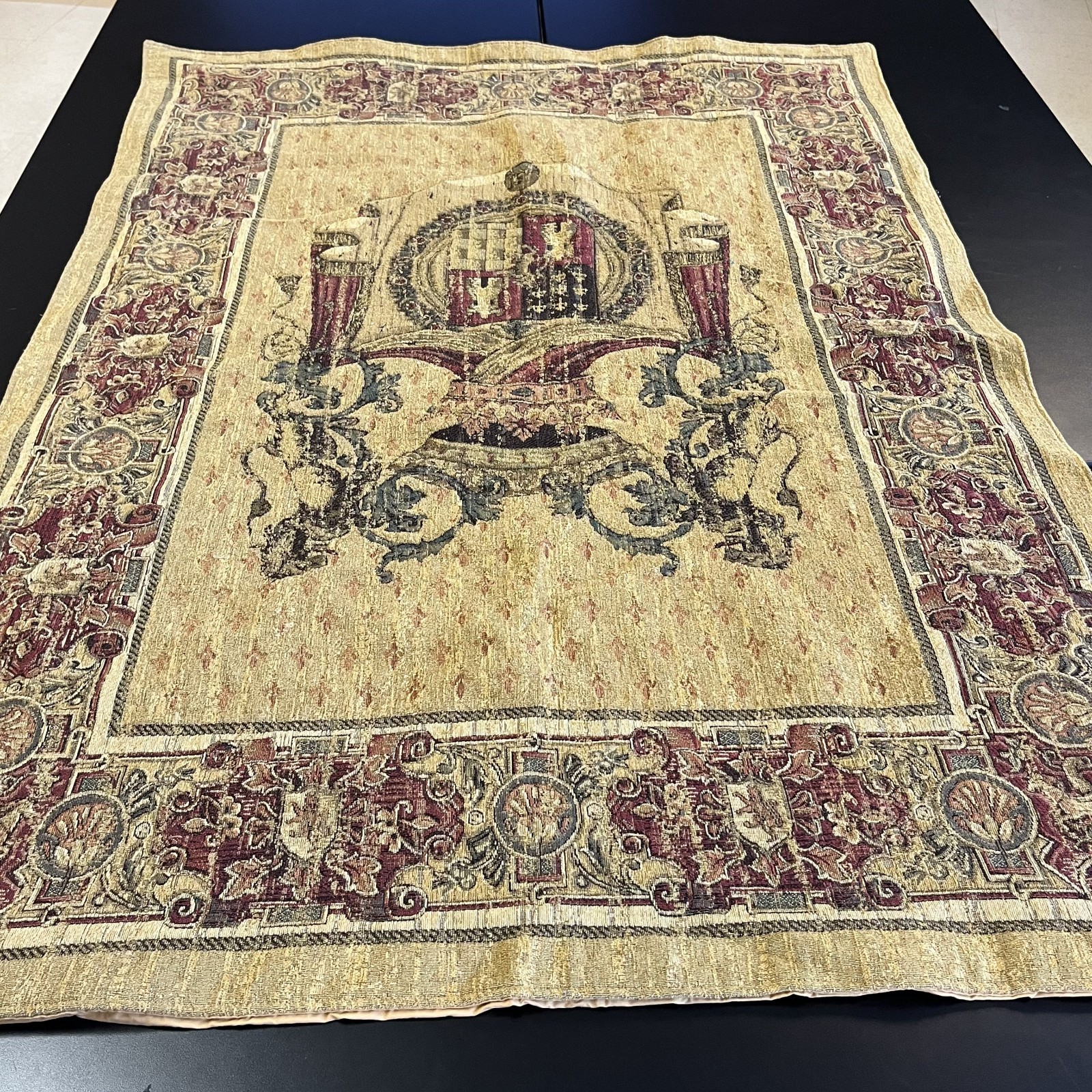 FRENCH Wall Tapestry With Heraldic Coat of Arms Antique Style Medieval Heraldic
