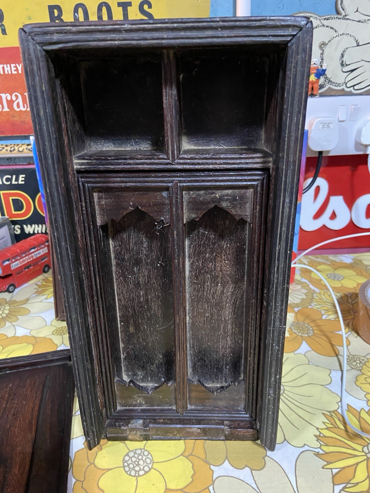 Antique Candle Box Primitive 19th c. Wood Wall Hanging or Standing Mahogany