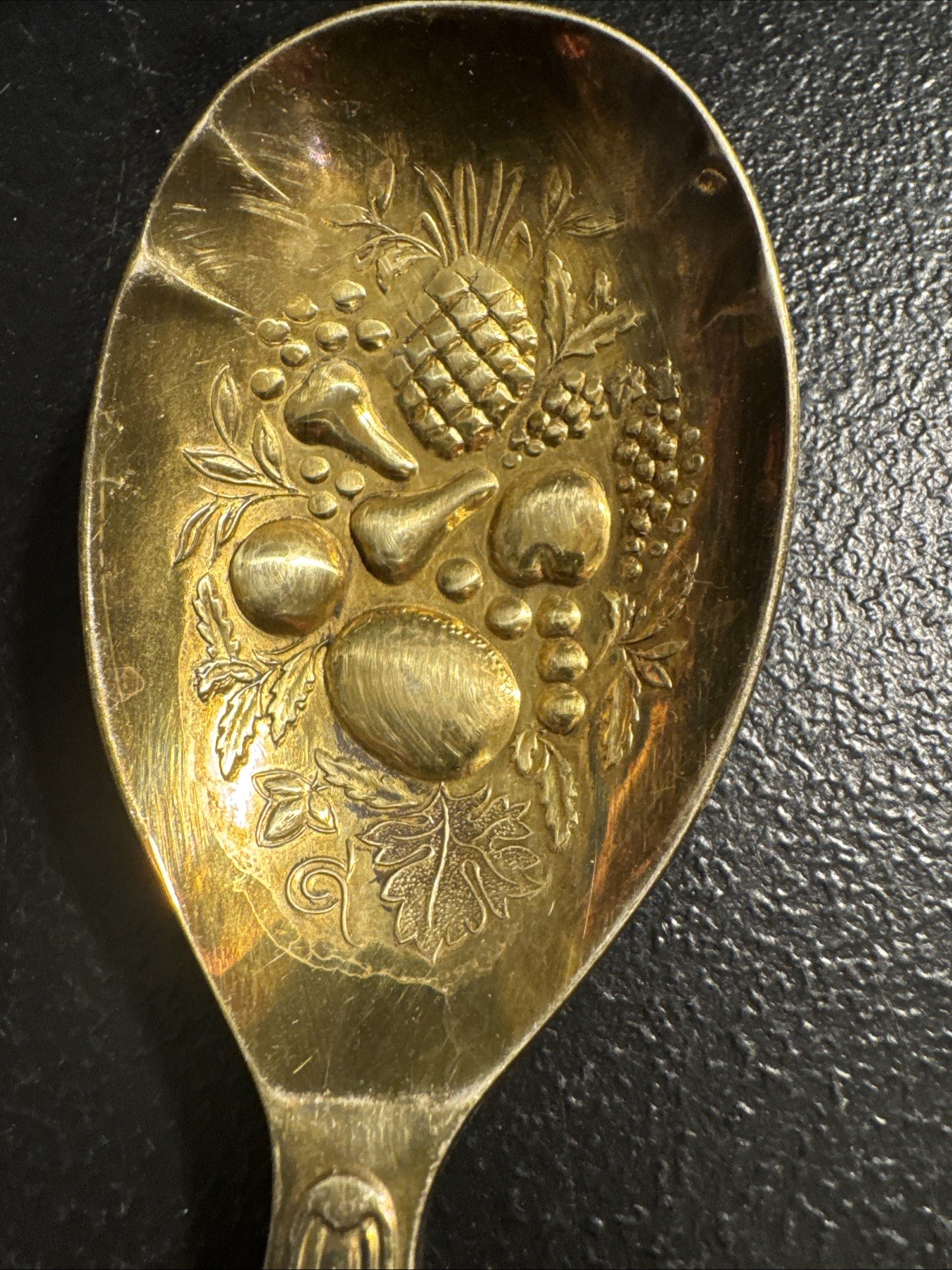 A1 EPNS Sheffield King’s Pattern Serving Spoon & Spork Berry/Fruit, Gold Washed