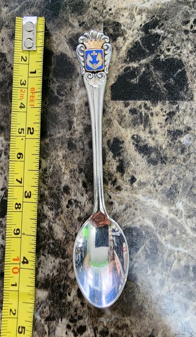 😎VTG MEMA EX ALP CROWN OVER CLOVER & WINGED EMBLEM SOUVENIR DEMITASSE SPOON☕️🍵